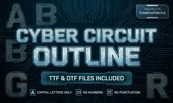 Cyber Circuit Outline Typeface for Futuristic Editorial Design